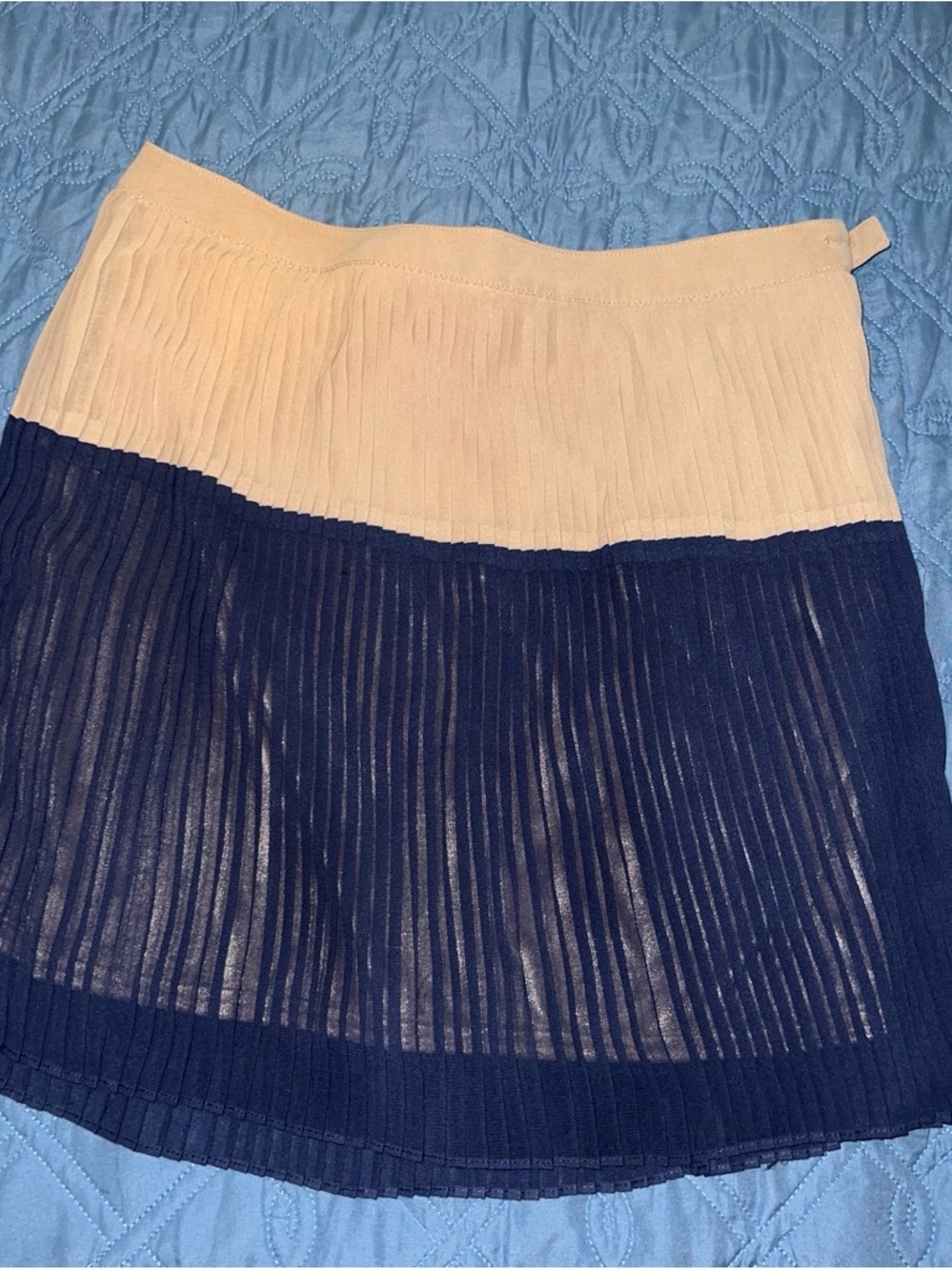 Pleated Two-Tone Navy and Cream Skirt